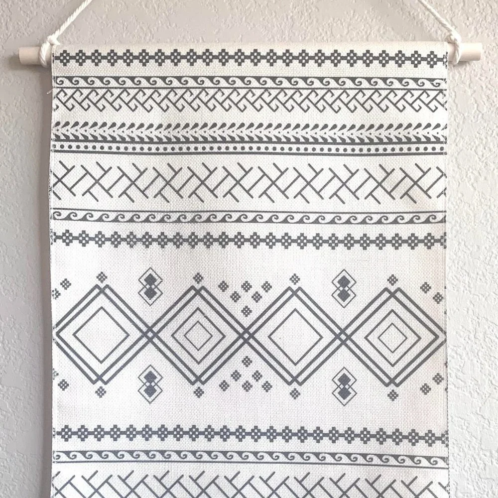 Set/2 Gray Beige Boho Mandala Aztec Ethnic Print Tapestry Wall Hangings w/ Hooks